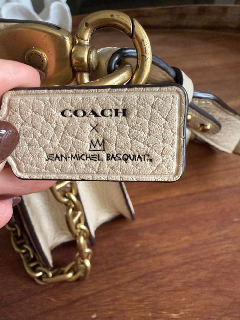 COACH X BASQUIAT Cream Leather Crossbody Bag with Gold Chain - Picture 6 of 6